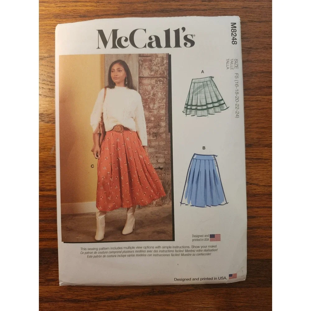 McCall's M8248 Misses Pleated Flared Skirt Sewing Pattern Size 16-24 Uncut F5